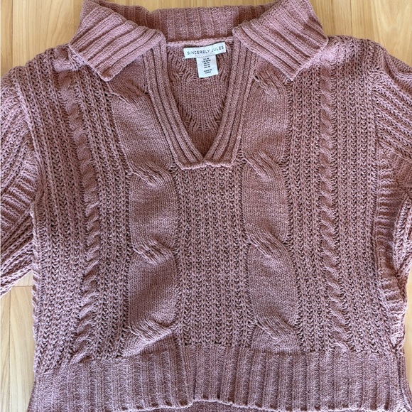 Sincerely Jules Sweater Rose/Mauve Long Sleeve Pullover Cropped V Neck Medium - Picture 9 of 9